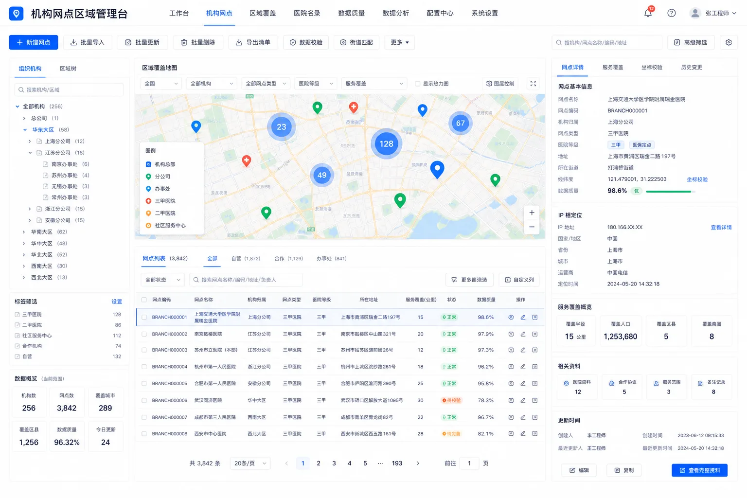 机构网点区域管理台界面预览