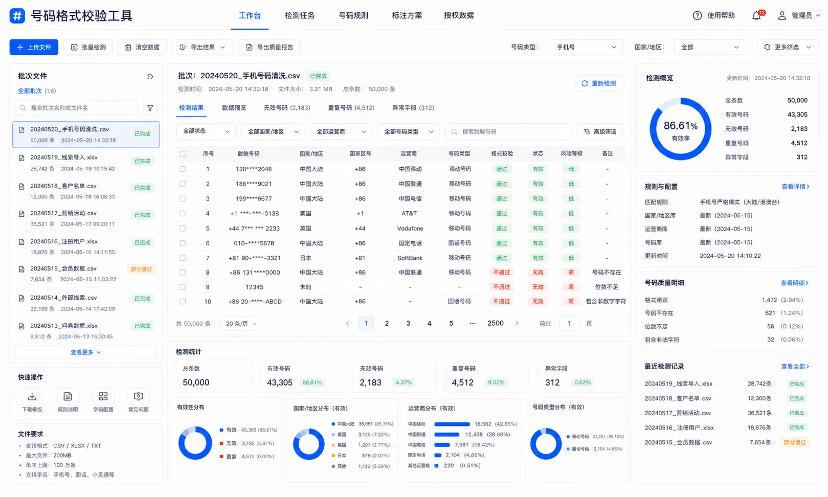 号码格式校验工具界面预览